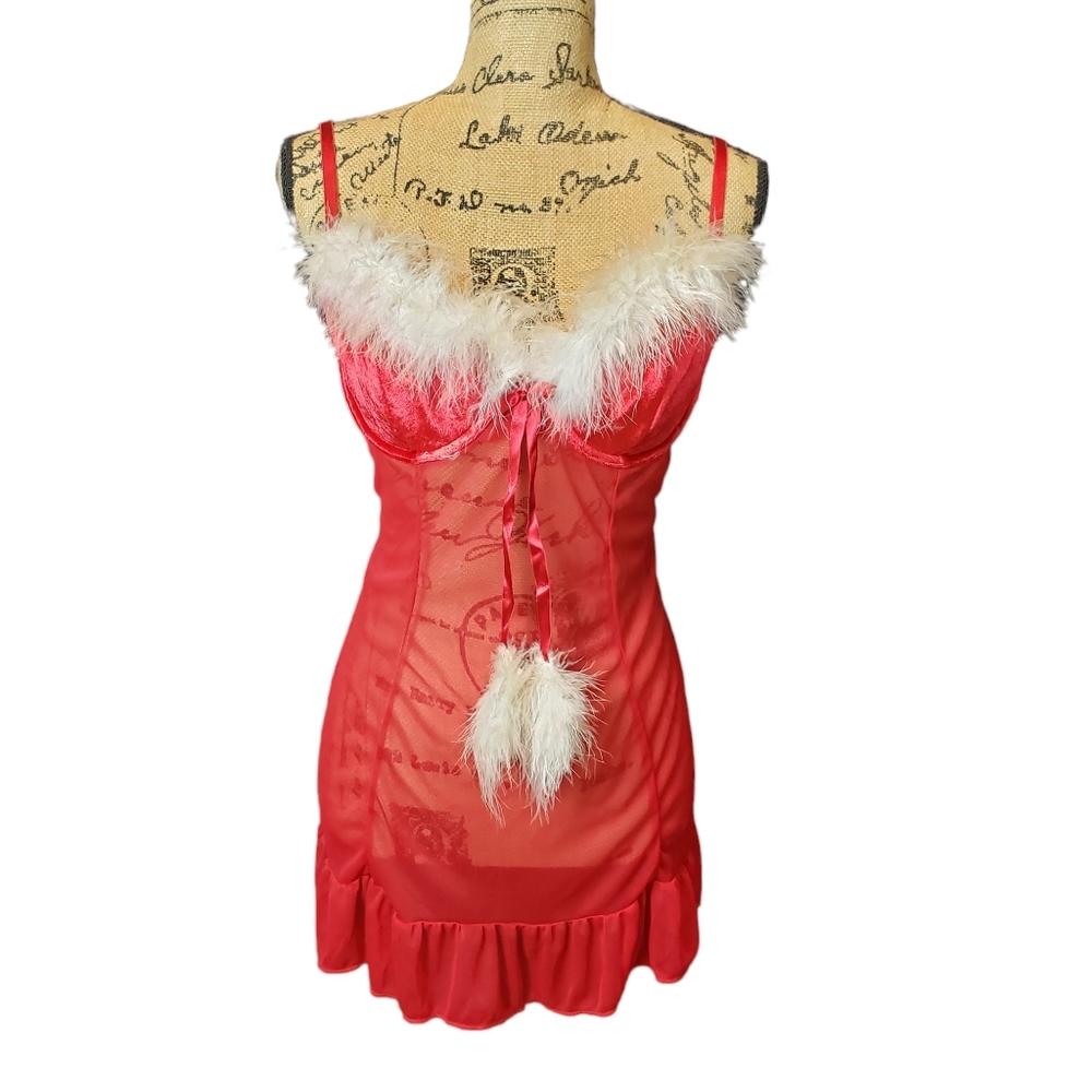 Inner Secrets Red Chemise with Feather Edge Top